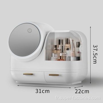 Boîte de rangement cosmétique avec miroir éclairé rotatif à 360 °